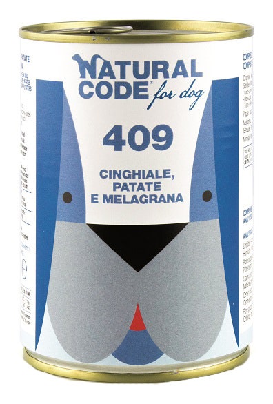 Natural Code 409 Cibo Umido Con Cinghiale/Patate/Melograno Per Cani Adulti Barattolo 400g