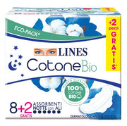 Lines Cotone Bio 10 Assorbenti Notte Con Ali