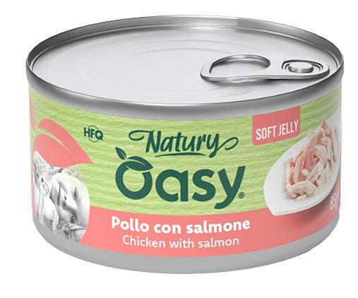 Oasy Wet Cat Natury Soft Jelly Pollo con Salmone Lattina 85 g