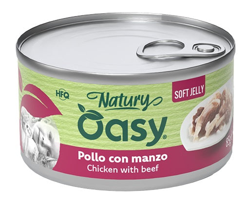 Oasy Wet Cat Natury Soft Jelly Pollo con Manzo Lattina 85 g