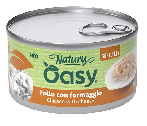 Oasy Wet Cat Natury Soft Jelly Pollo con Formaggio Lattina 85 g