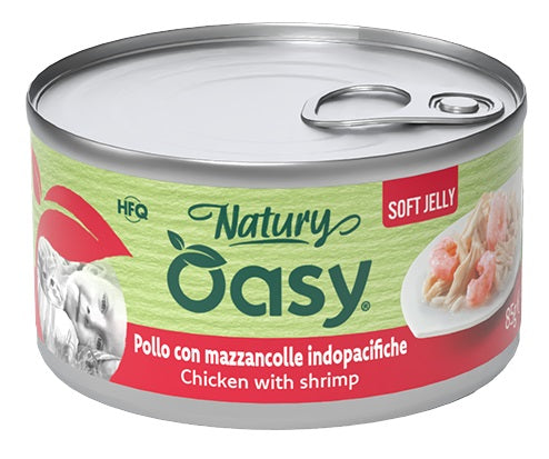 Oasy Wet Cat Natury Soft Jelly Pollo con Mazzancolle Lattina 85 g