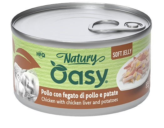 Oasy Wet Cat Natury Soft Jelly Pollo con Fegato e Patate Lattina 85 g