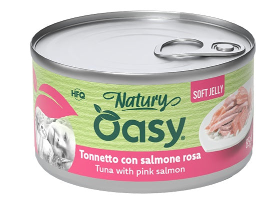 Oasy Wet Cat Natury Soft Jelly Tonnetto con Salmone Rosa Lattina 85 g