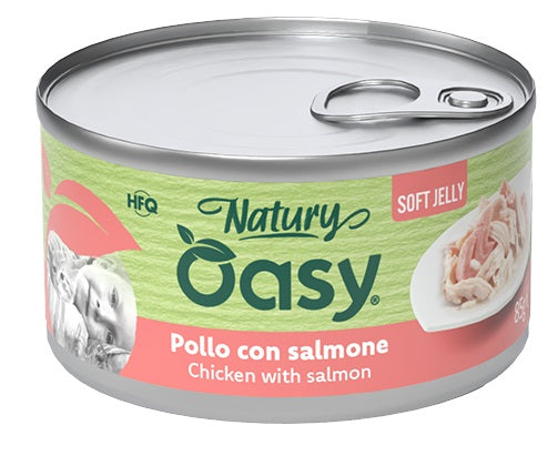 Oasy Wet Cat Natury Soft Jelly Pollo con Salmone Lattina 150 g