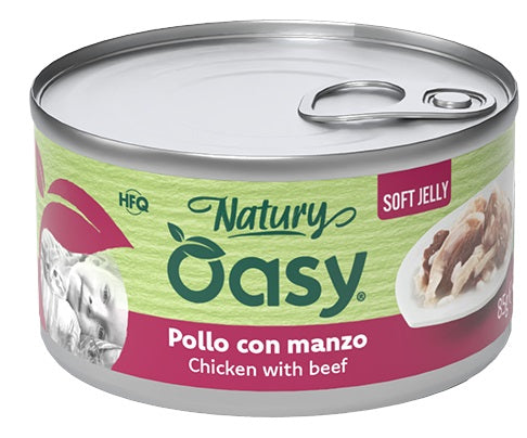 Oasy Wet Cat Natury Soft Jelly Pollo con Manzo Lattina 150 g