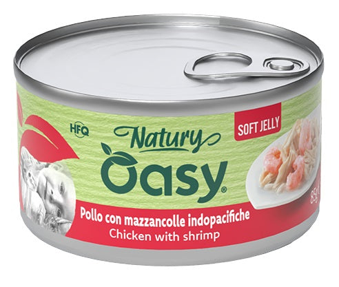 Oasy Wet Cat Natury Soft Jelly Pollo con Mazzancolle Lattina 150 g
