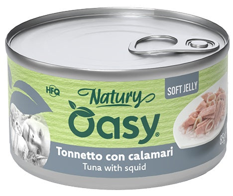 Oasy Wet Cat Natury Soft Jelly Tonnetto con Calamari Lattina 150 g