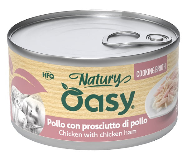Oasy Wet Cat Natury Cooking Broth Pollo con Prosciutto Lattina 85 g