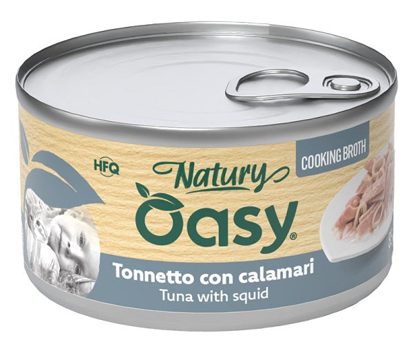 Oasy Wet Cat Natury Cooking Broth Tonnetto con Calamari Lattina 85 g