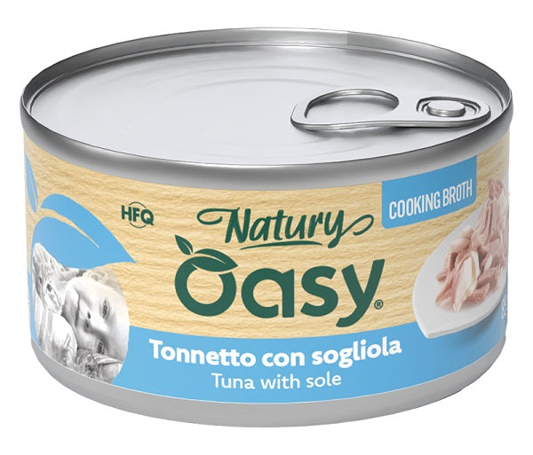 Oasy Wet Cat Natury Cooking Broth Tonnetto con Sogliola Lattina 85 g
