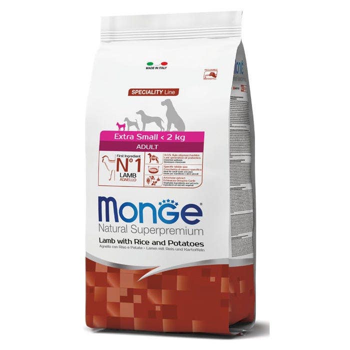 Monge Agnello Riso E Patate Cibo Secco Per Cani Adulti Taglia Molto Piccola Sacco 2,5 Kg
