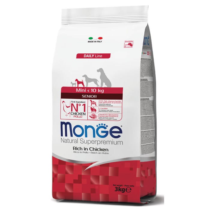 Monge Ricco Di Pollo Cibo Secco Senior Per Cani Età Avanzata Taglia Piccola Sacco 3 Kg
