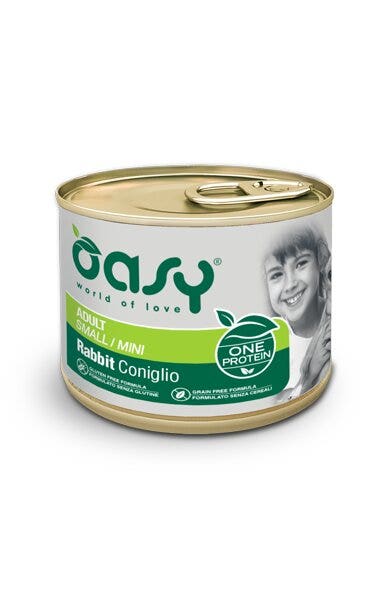 Oasy Wet Dog One Protein Coniglio Cibo Umido Per Cani Adulti Small/Mini 200g