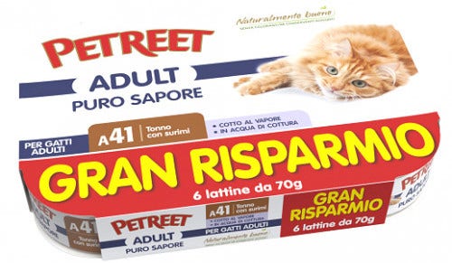 Petreet Tonno Con Surimi Cibo Umido Gatto Adulto 6x70g