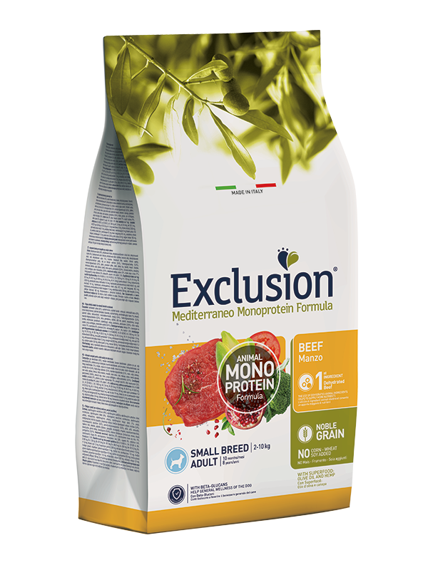 Exclusion Mediterraneo Monoprotein Formula Noble Grain Beef Crocchette Con Manzo Per Cani Adulti Taglia Piccola Sacco 2kg