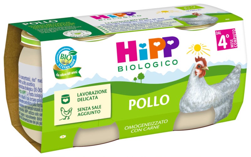 Hipp bio omogeneizzato pollo 2 pezzi da 80 g