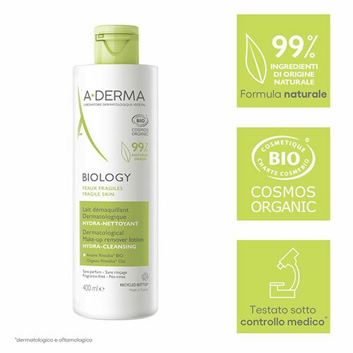 A-Derma Biology Latte Struccante Idra-Detergente 400 ml
