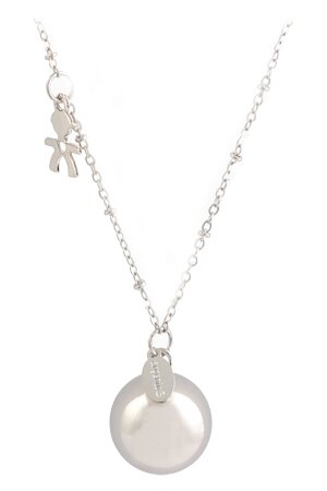Argentoe' collana con campanello chiama angeli bola messicana rodiata con bimbo 100 cm