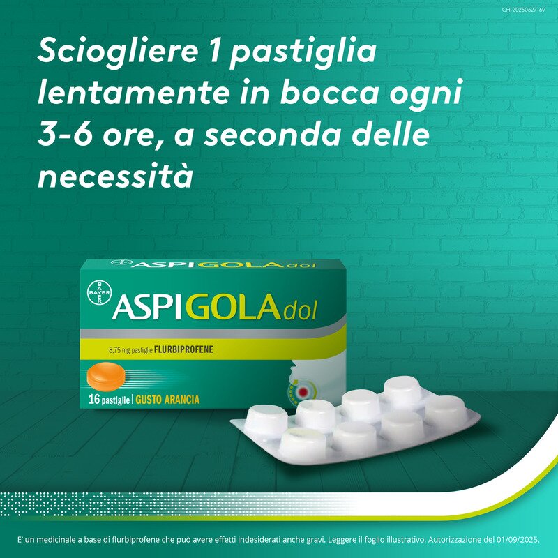 Aspi Gola Dol Antinfiammatorio Mal di Gola 16 Caramelle Arancia S/z