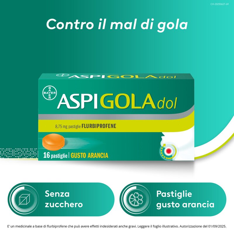Aspi Gola Dol Antinfiammatorio Mal di Gola 16 Caramelle Arancia S/z