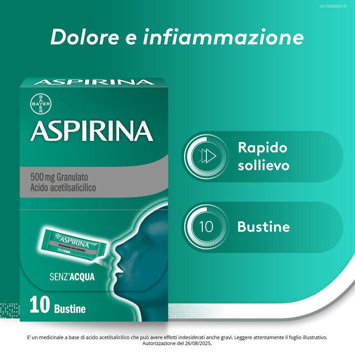 Aspirina in Granuli Antidolorifico Mal di Testa 10 Bustine