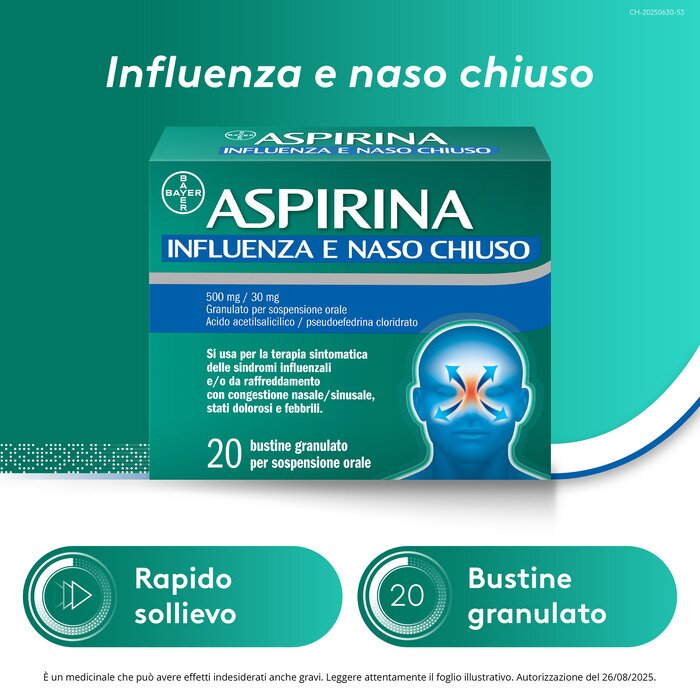 Aspirina Influenza e Naso Chiuso Decongestionante 20 Bustine