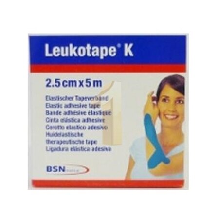 Benda adesiva leukotape k per taping fisioterapico larghezza2,5 cm lunghezza 5 m colore blu in rotolo