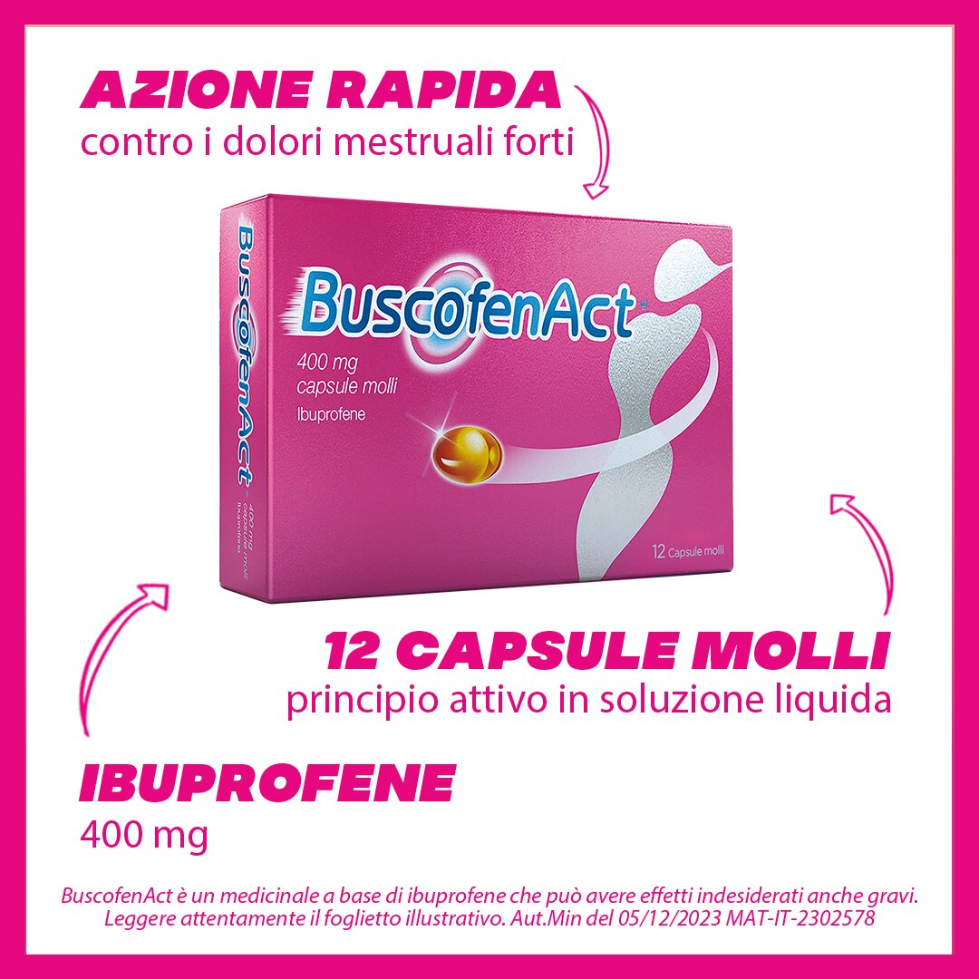 Buscofen Act 400 mg Ibuprofene 12 Capsule Molli