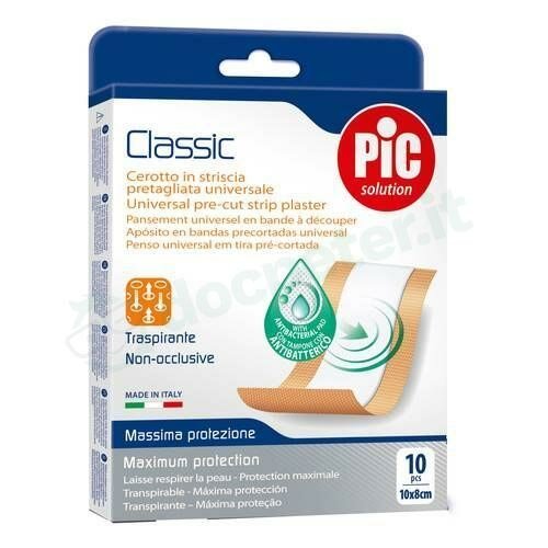 Cerotto pic classic striscia 10x8 cm antibatterico 10 pezzi