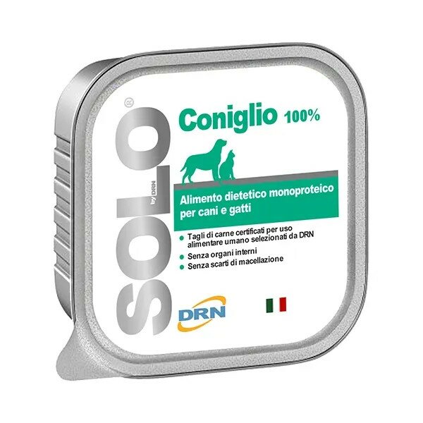 Drn Solo Coniglio 100% Mangime Monoproteico Cani e Gatti 100g