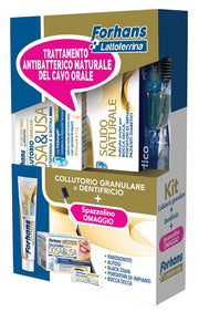 Forhans kit lattoferrina trattamento 1 forhans dentifricio scudo naturale 75 ml + 1 collutorio granulare dosa & usa + 1 spazzolino medico omaggio