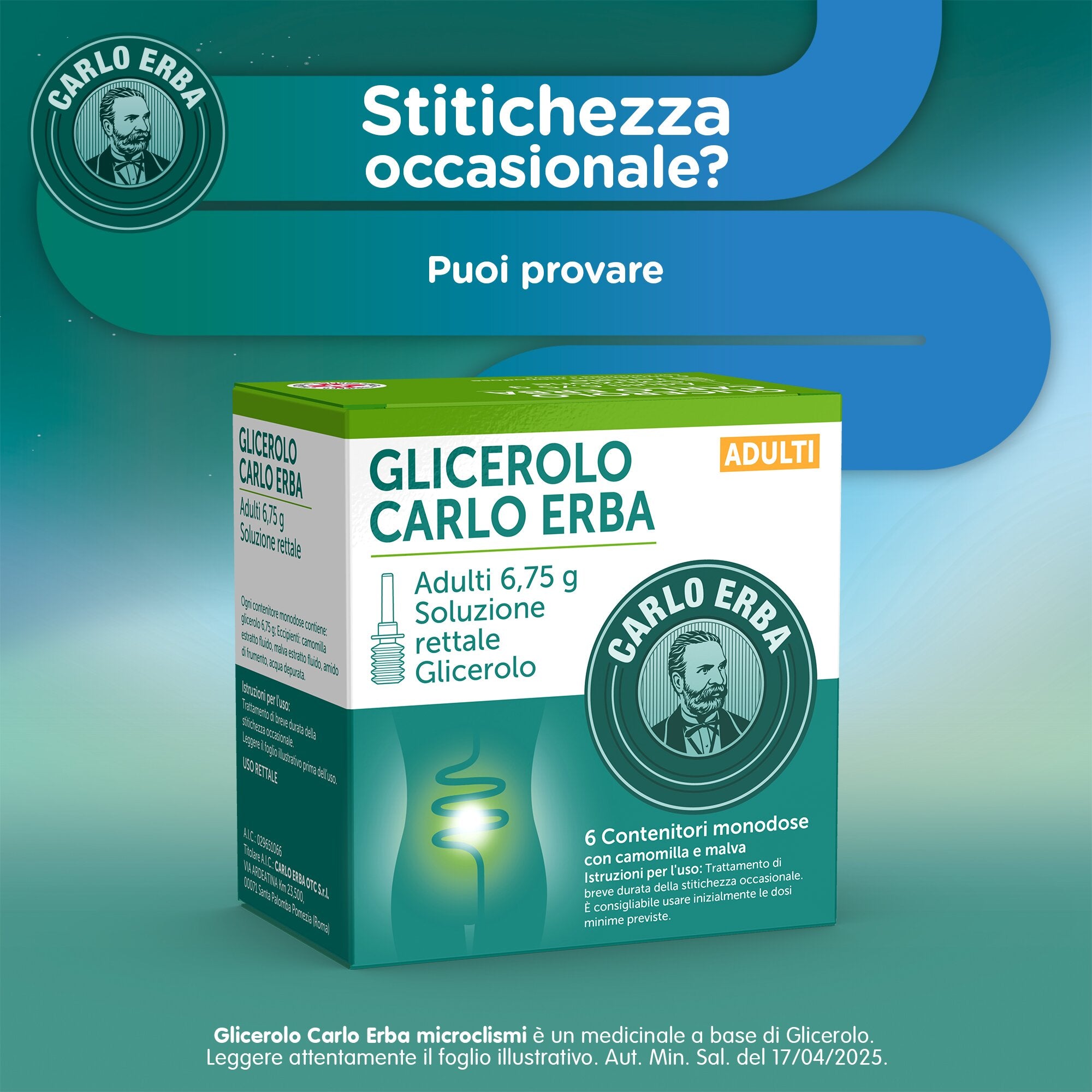 Glicerolo Carlo Erba Adulti 6,75 g Soluzione Rettale 6 clismi