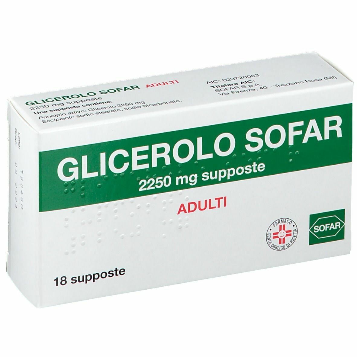 Glicerolo Sofar Adulti 2250 mg Adulti 18 Supposte 