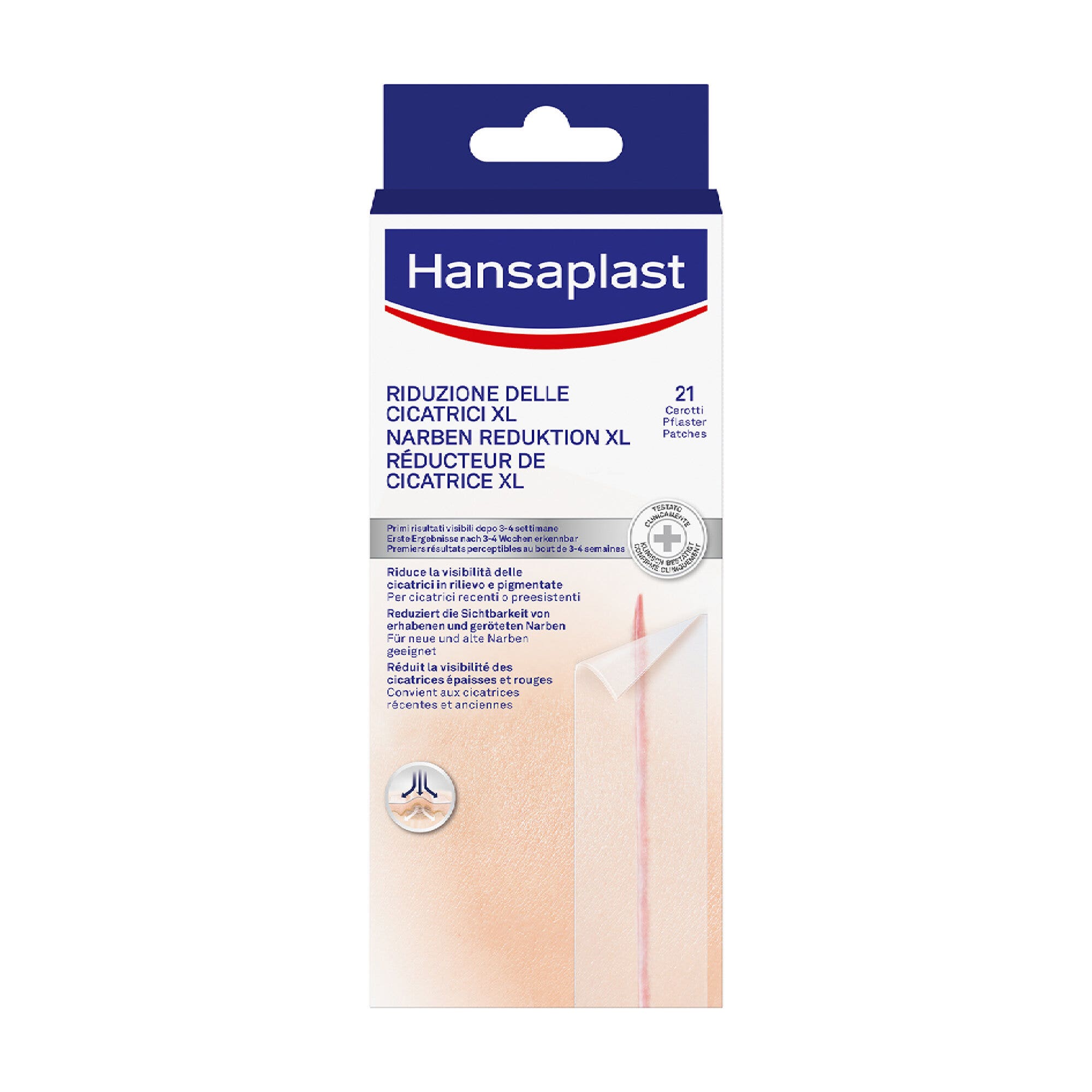 Hansaplast cerotti riduzione delle cicatrici xl 21 pezzi da 3x14,6 cm cerotti cicatrici grandi