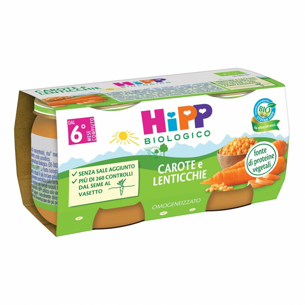 Hipp Bio Omogeneizzato Carote e Lenticchie 2x80g