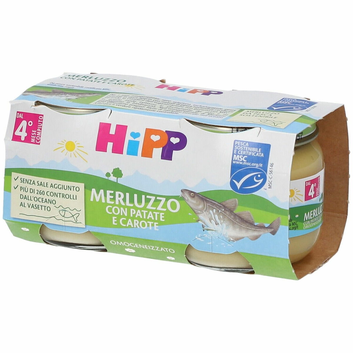 Hipp omogeneizzato merluzzo con patate carote 2x80 g