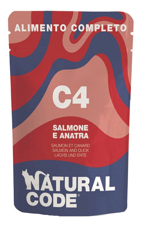Natural code c04 salmone e anatra gatti adulti busta 70g