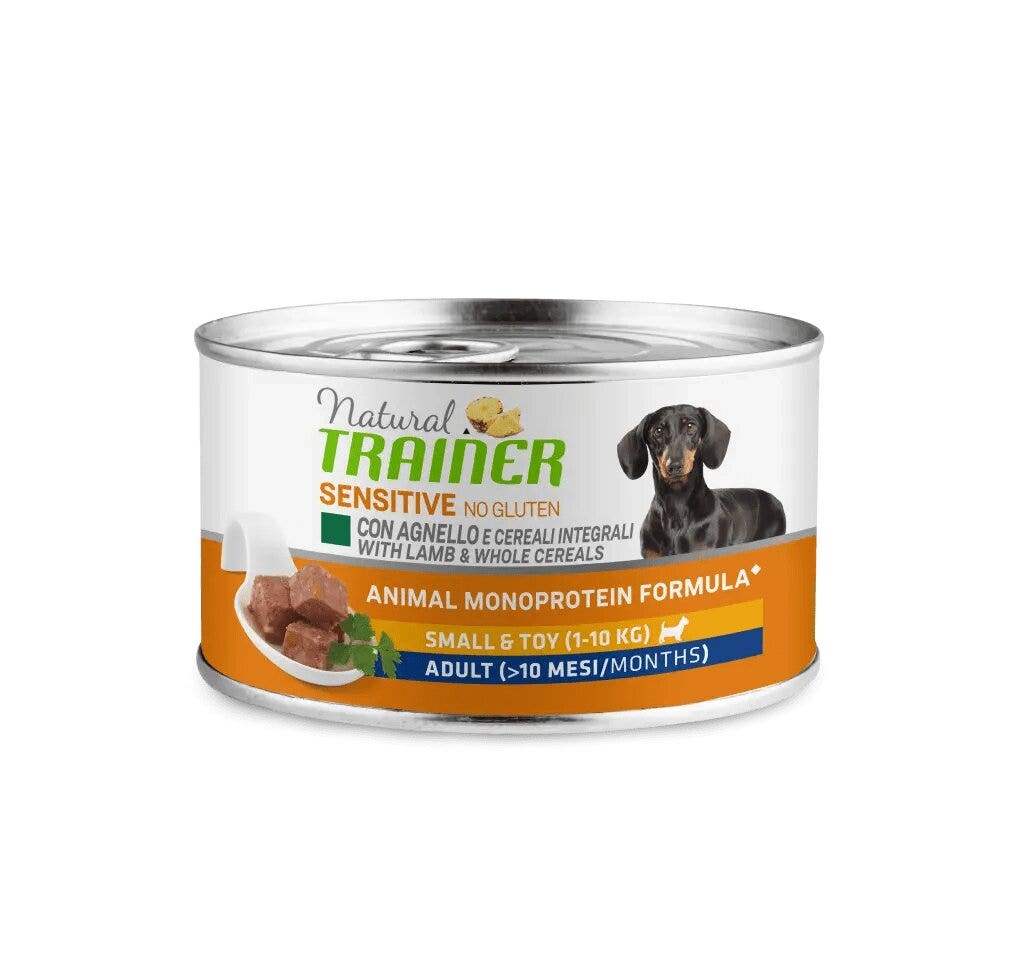 Natural trainer cane sensitive no gluten small & toy adult con agnello e cereali integrali 150g