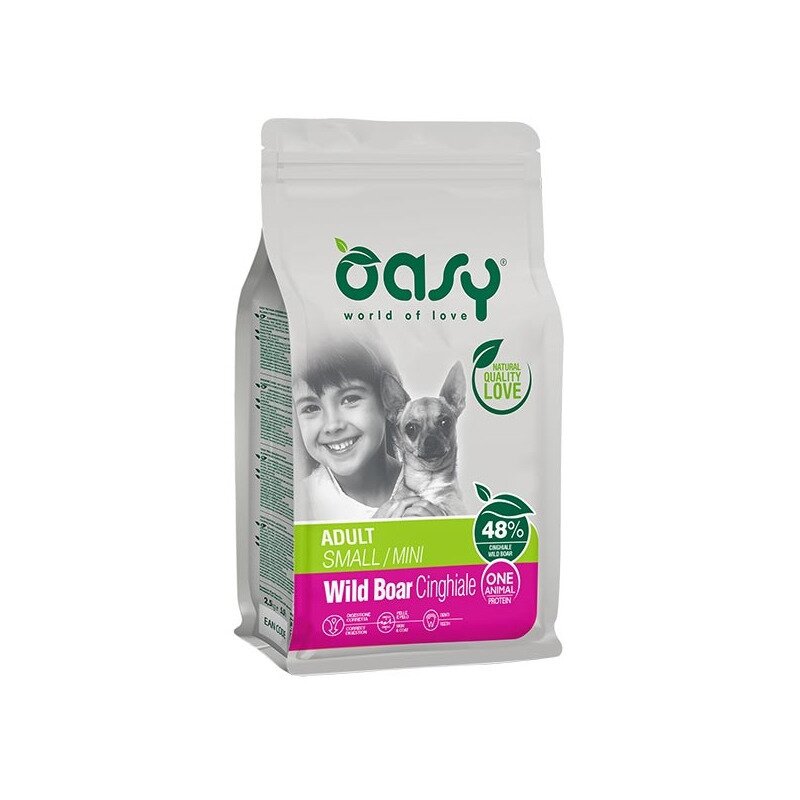 Oasy one animal protein adult small & mini con cinghiale per cani adulti 2.5kg