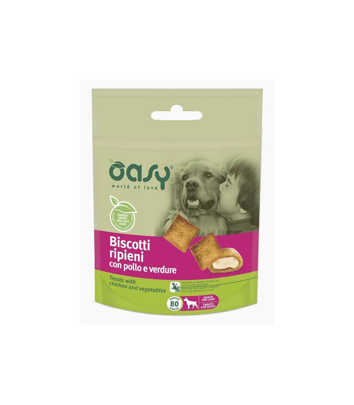 Oasy snack cane biscotti ripieni con pollo e verdure 80g