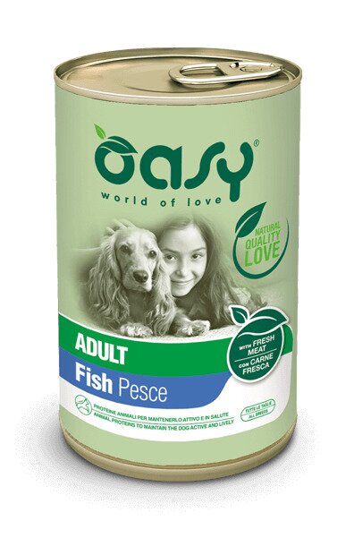 Oasy wet dog lifestage patÃ¨ pesce cibo umido cani adulti lattina 400g