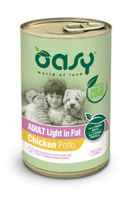 Oasy wet dog lifestage patè pollo cibo umido cani adulti in sovrappeso lattina 400g