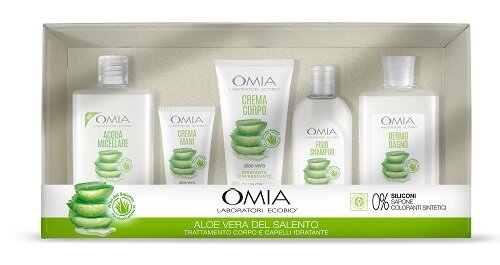 Omia laboratori ecobio aloe trattamento corpo e capelli idratante acqua micellare 400 ml + crema mani 75 ml + crema corpo 299 ml + fisio shampoo 250 ml + dermo bagno 400 ml