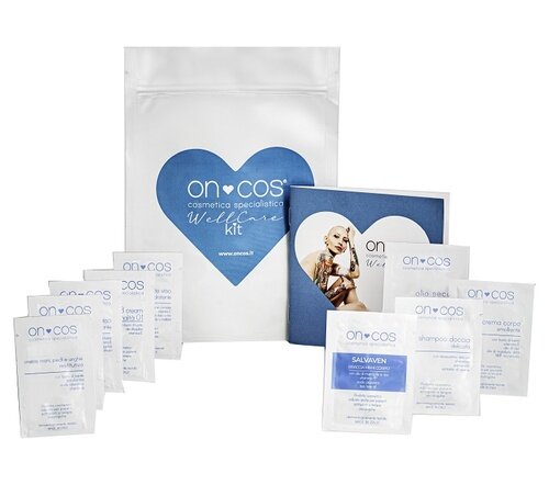 Oncos well care kit 8 campioni da 2,5 ml di crema viso + crema corpo + detergente viso + bb cream + 2 olio secco + shampoo + salvaven + crema mani-piedi unghie