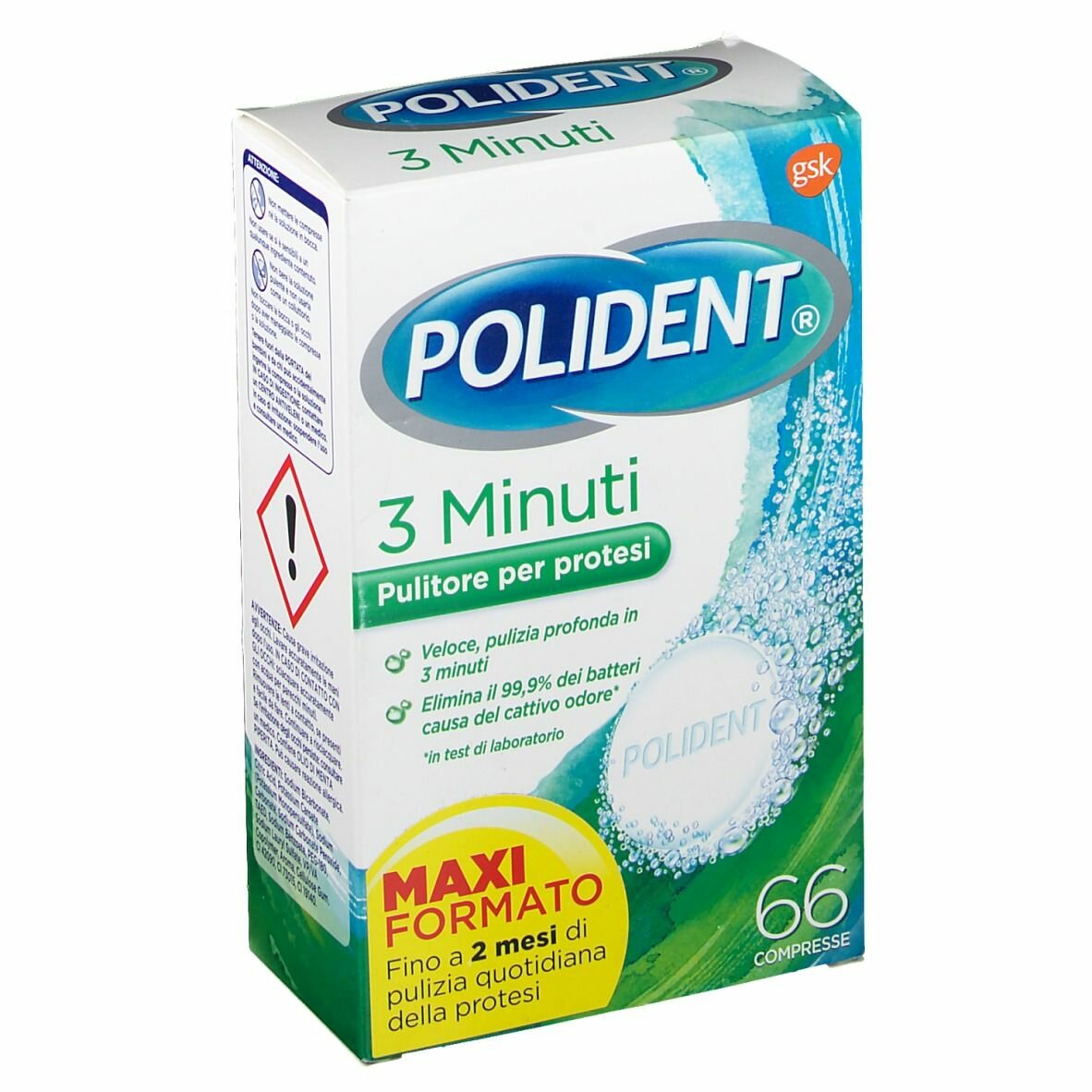 Polident 3 Minuti Pulitore di Protesi Dentali 66 compresse