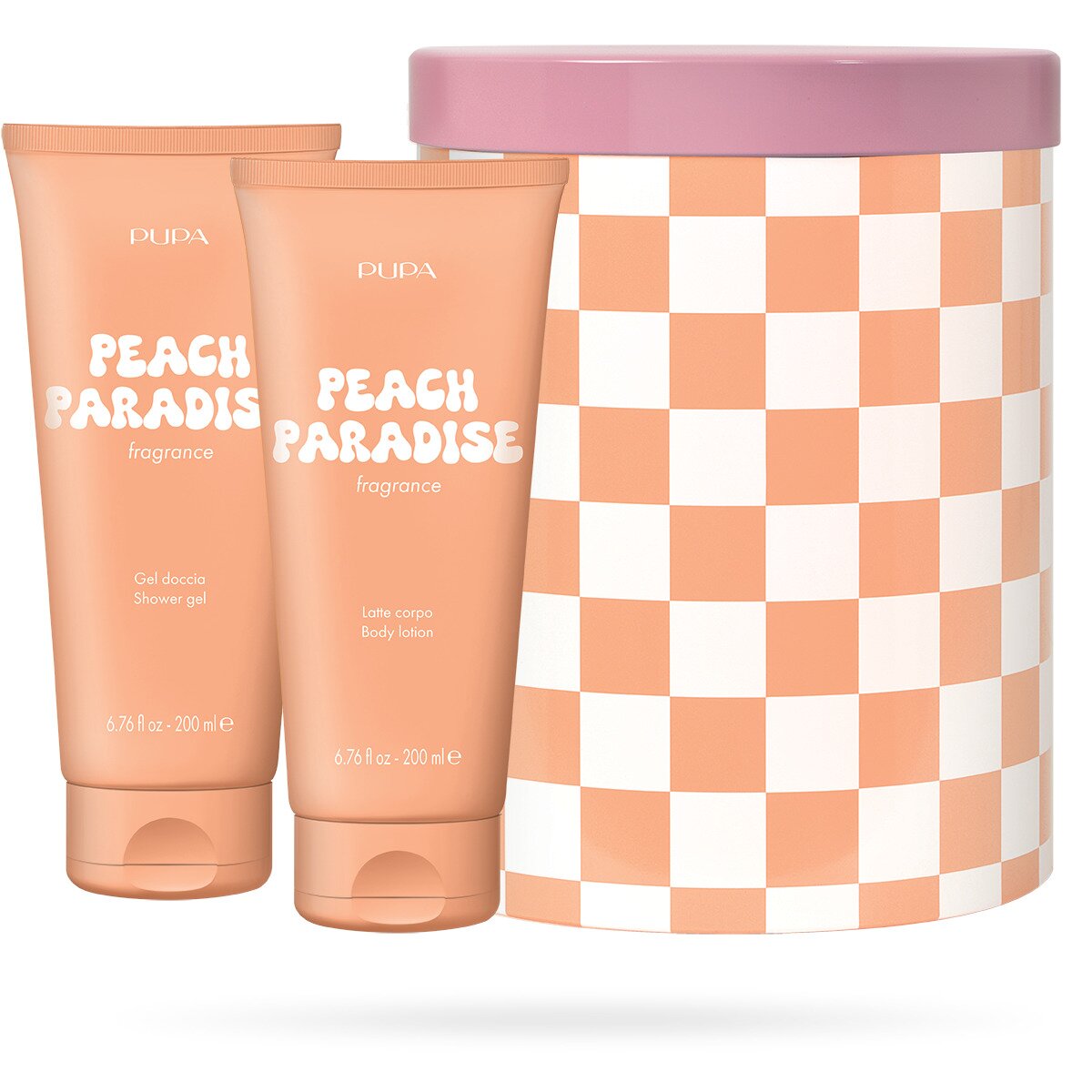 Pupa happy box kit peach paradise gel doccia 200ml + latte corpo 200ml