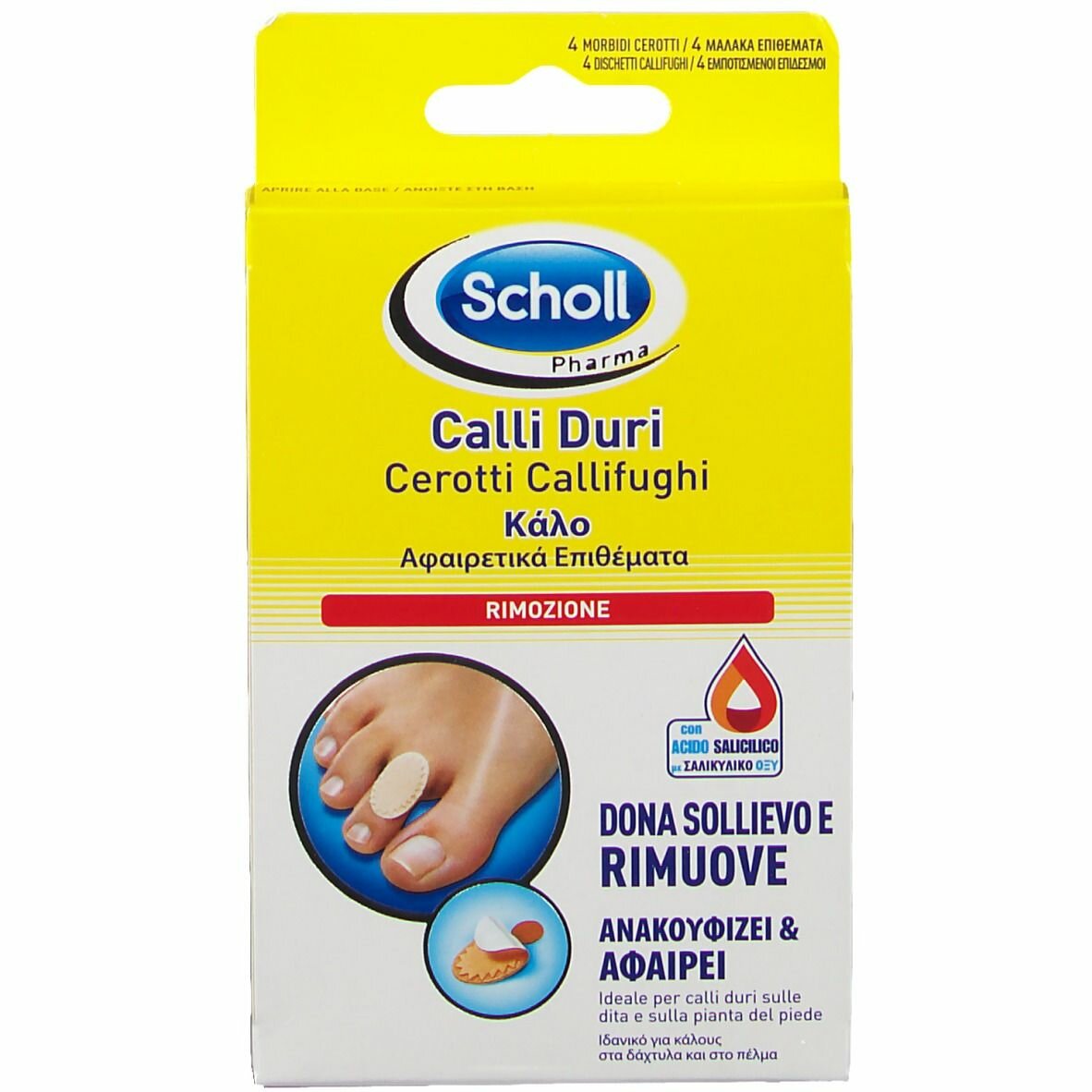 Scholl Calli Duri rimozione 4 cerotti e 4 dischetti callifughi 