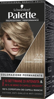 Schwarzkopf palette professional performance colorazione permanente per capelli tonalita' 7-5 biondo chiaro cenere 170 g