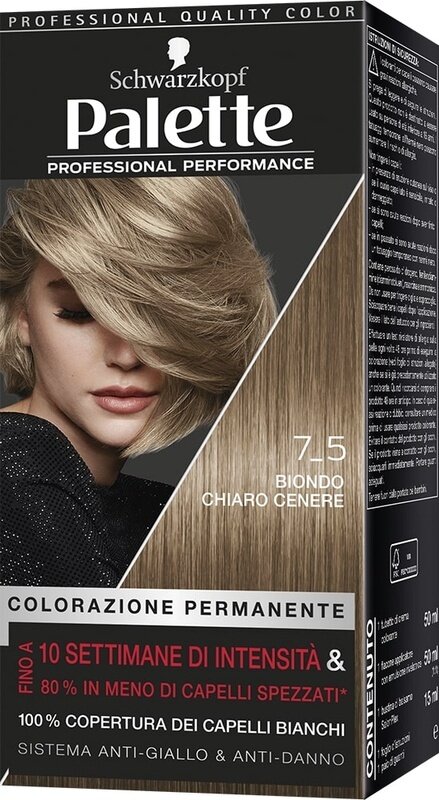 Schwarzkopf palette professional performance colorazione permanente per capelli tonalita' 7-5 biondo chiaro cenere 170 g